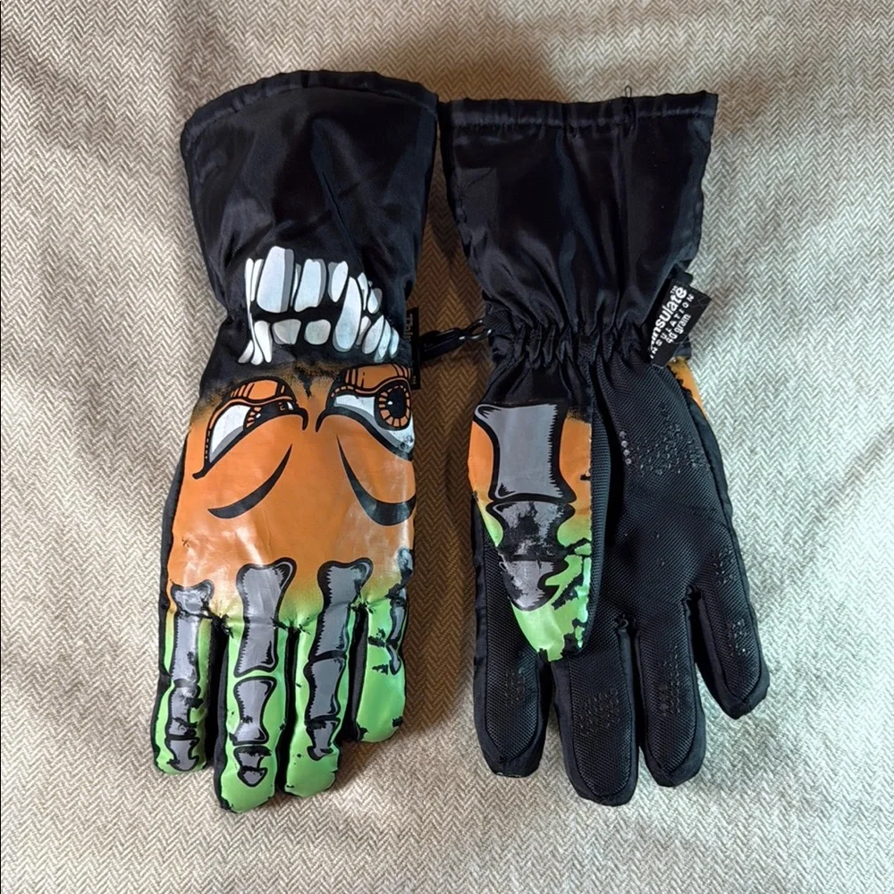 Green and Black Winter Mittens with Graphic Design